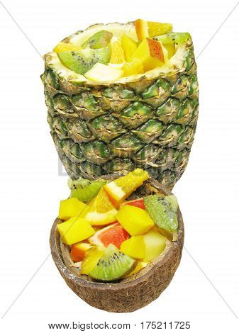 fruit salad with kiwi mango and honeymelon in pineapple