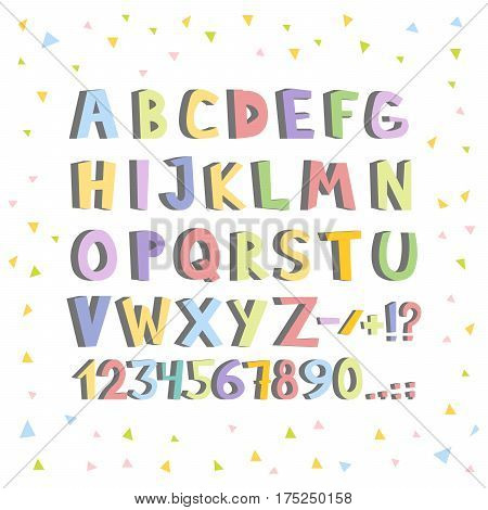 Funny comics font. Hand drawn lowcase colorful cartoon English alphabet letters. Vector illustration.
