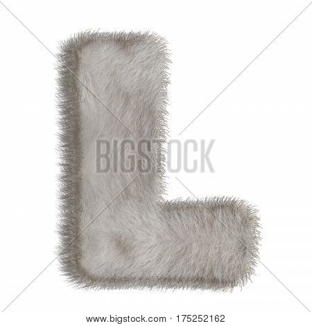 3d decorative animal fur letter L isolated on white background
