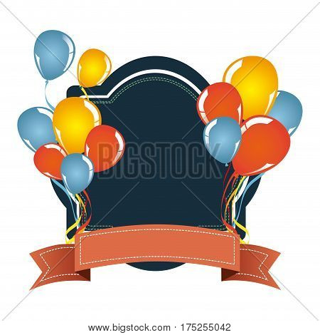 decorative emblem with ribbon and bolloons icon, vector illustraction design