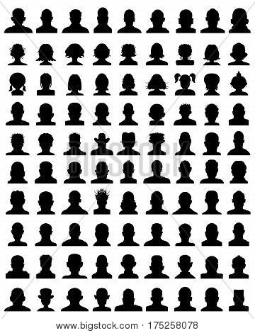 Black silhouettes of avatar profiles on a white background