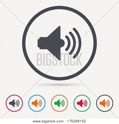 Sound icon. Music dynamic symbol. Round circle buttons. Colored flat web icons. Vector