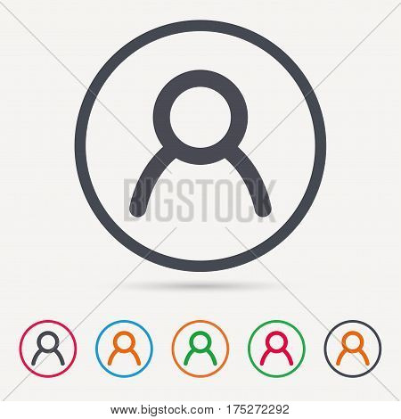 User icon. Human person symbol. Avatar login sign. Round circle buttons. Colored flat web icons. Vector