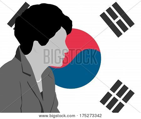 03 MAR 2017 : Illustration of President of South Korea Park Geun-hye on South Korea flag