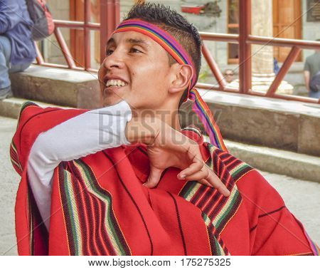 Man Dancing Traditional Ecuadorian Indigenous Dance