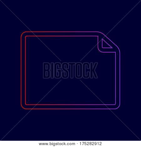Horisontal document sign illustration. Vector. Line icon with gradient from red to violet colors on dark blue background.