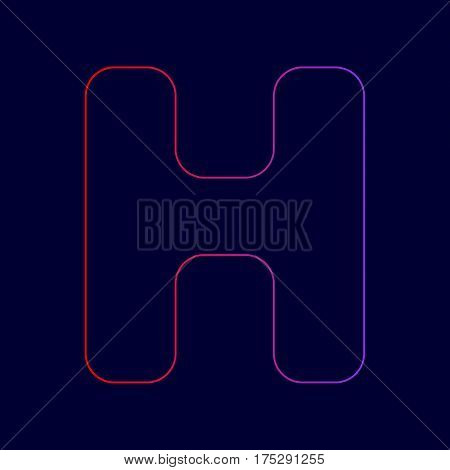 Letter H sign design template element. Vector. Line icon with gradient from red to violet colors on dark blue background.