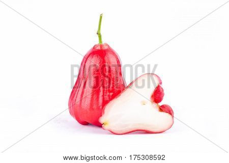 half  rose apple and   water apples  on white background healthy rose apple fruit food isolated