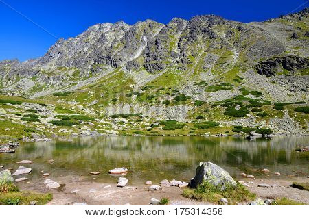 Mountain landscape in the Western Carpathians, Pleso nad Skokom in Mlynicka Valley, Vysoke Tatry (High Tatras), Slovakia