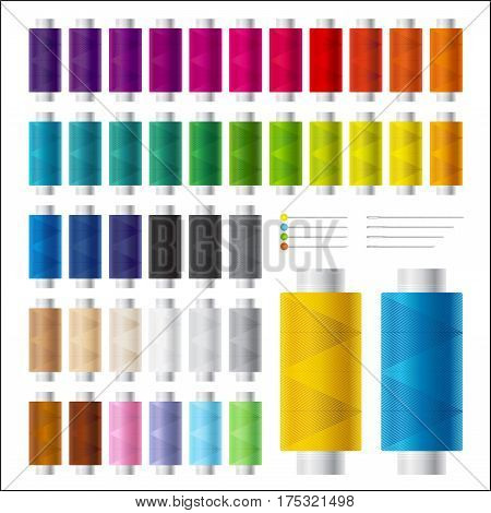 Set of Colorful Spools of Thread and Needles for Sewing and Needlework