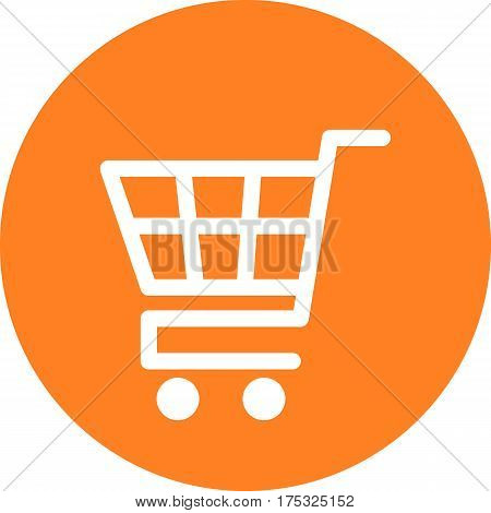 Supermarket shopping cart vector round orange trade icon