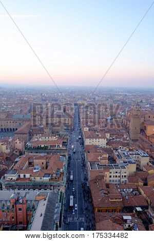 A general view of Bologna landscape as seen from the top of the Asinelli Tower