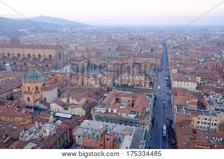 A general view of Bologna landscape as seen from the top of the Asinelli Tower
