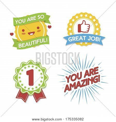 Awards and compliments icons set. Flat style design illustration icon.