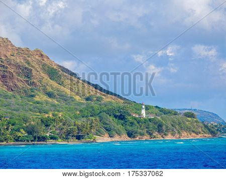 view of Diamondhead Light house from Waikiki