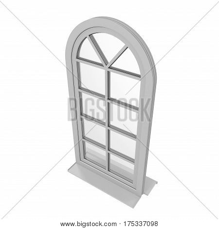 One door plastic arched window isolated on white background. 3D illustration