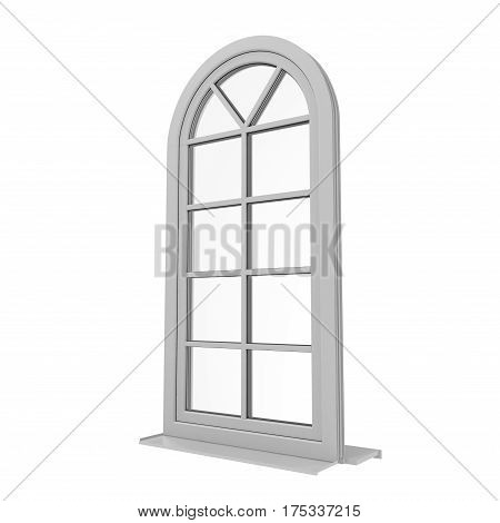 One door plastic arched window isolated on white background. 3D illustration