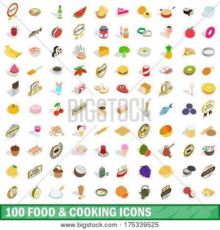 100 food and cooking icons set in isometric 3d style for any design vector illustration