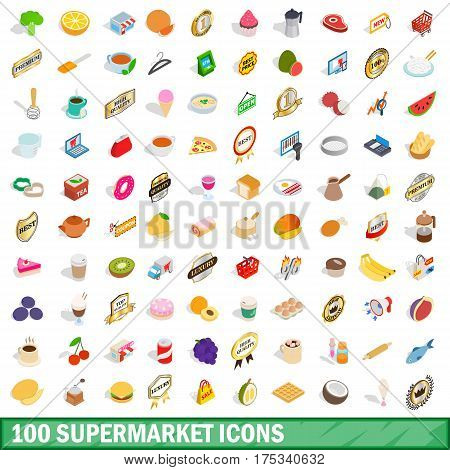 100 supermarket icons set in isometric 3d style for any design vector illustration
