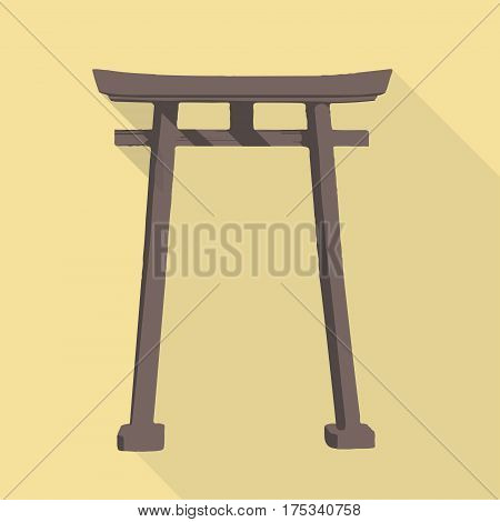 Vector illustration long shadow flat icon of japanese temple torii gate