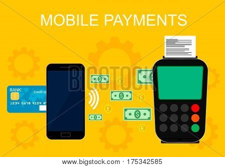 Mobile payments using smartphone, near field communication technology, online banking. Terminal and credit card.