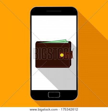 Mobile payments, online payment, phone icon with purse, payment icon. Vector illustration.