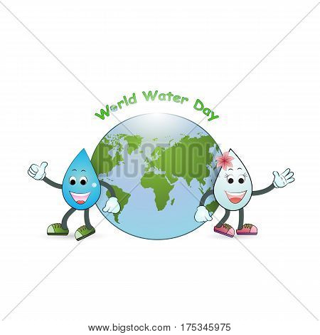 World water day illustration cartoon design.Water cartoon mascot character.Water drop icon vector logo design template.World Water Day idea campaign.Vector illustration
