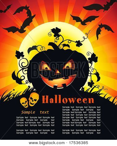 Vector tausta paikka tekstin. Abstrakti klassisen syksyn kortti kurpitsa ja bat.