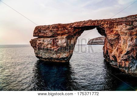 Sea view to Azure window natural arch now vanished Gozo island Malta
