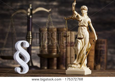 Mallet, Law, legal code and scales of justice concept and paragraph sign