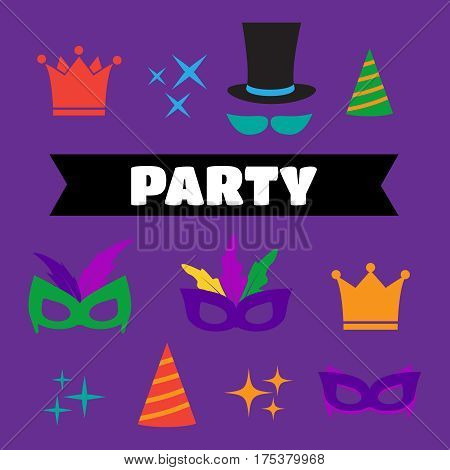 Party Birthday photo booth props. Hat and mask, costume and cylinder, bunny ears nose moustache