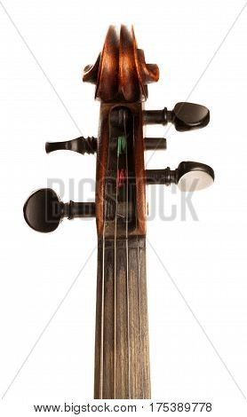 Front View of a Violin Pegbox, Isolated on White