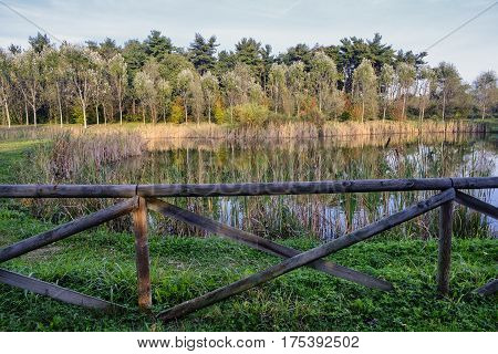 Grugnotorto park (Brianza Lombardy Italy): the little lake at fall