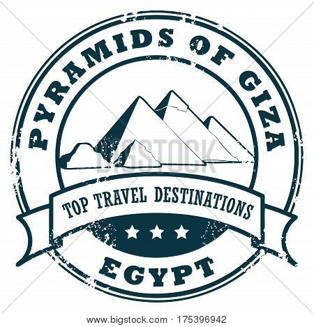 Grunge rubber stamp with Pyramids of Giza