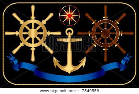 Versión raster de vector volantes con un ancla y una rosa de los vientos (contiene la ruta de recorte de