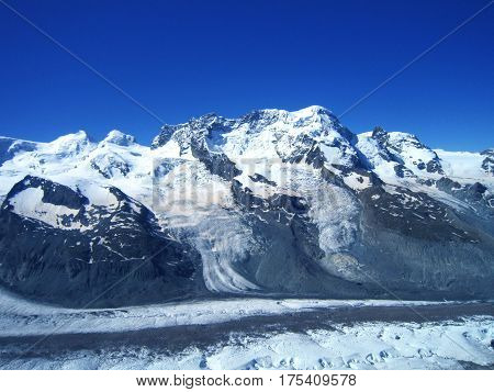 Snow Peak Mountain Scenic View Of Europe Alphine In Summer Clear Sky