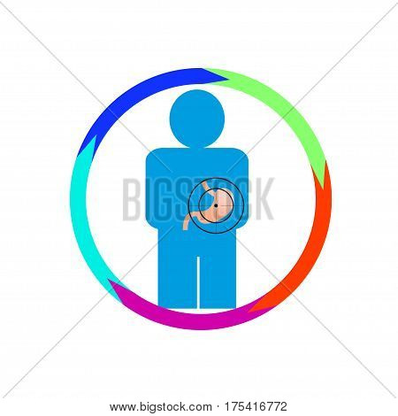 Vector illustration. The emblem logo. Stomach person at risk. healthy lifestyle. human contour. Five sections of a circle. Different colors.