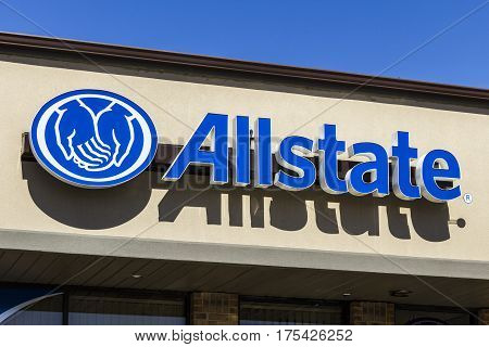 Muncie - Circa March 2017: Allstate Insurance Logo and Signage. The Allstate Corporation is the second largest personal lines insurer in the US III