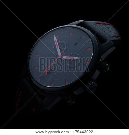 elegant business wristwatch with red on black background