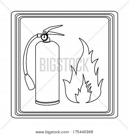 contour signal silhouette fire flame and extinguisher icon vector illustration