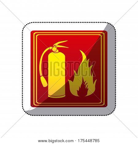 sticker red color signal silhouette fire flame and extinguisher icon vector illustration