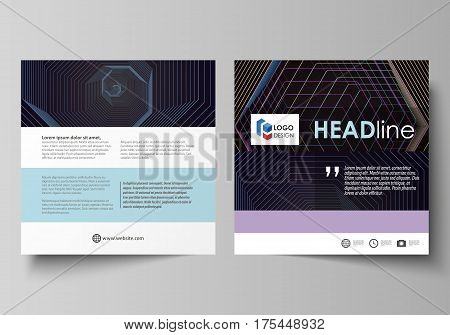 Business templates for square design brochure, magazine, flyer, booklet or annual report. Leaflet cover, abstract flat layout, easy editable vector. Abstract polygonal background with hexagons, illusion of depth and perspective. Black color geometric desi