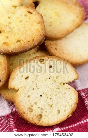 Crispy Toast Breads With Cheese In Macro View