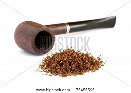Heap of dry soft Pipe Tobacco on white Background