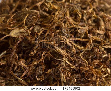 Close up Image of fine cut Cigarette Tobacco Fibers texture