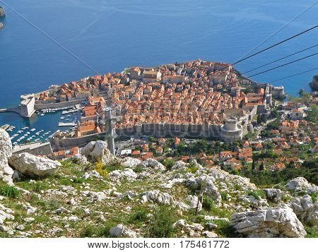 Dubrovnik old city as seen from the hilltop of Mt. Srd, Croatia