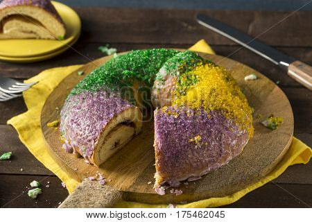 Homemade Colorful Mardi Gras King Cake