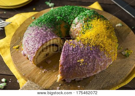 Homemade Colorful Mardi Gras King Cake