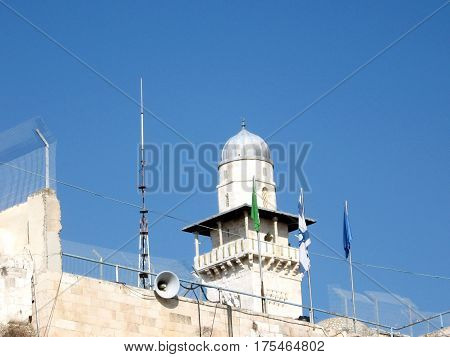 The Ghawanima minaret of Al-Aqsa Mosque in the old city of Jerusalem Israel