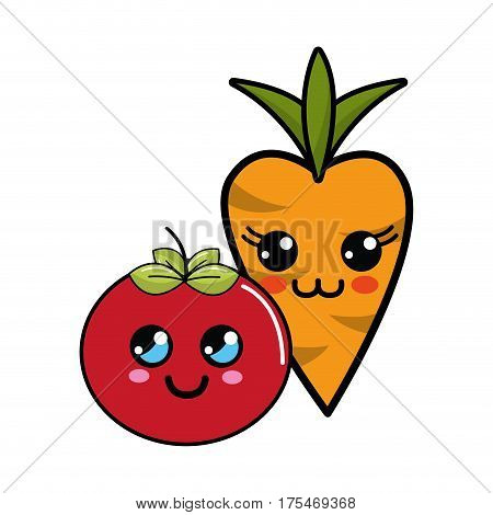 kawaii happy tomato and carrot icon, vector illustraction design
